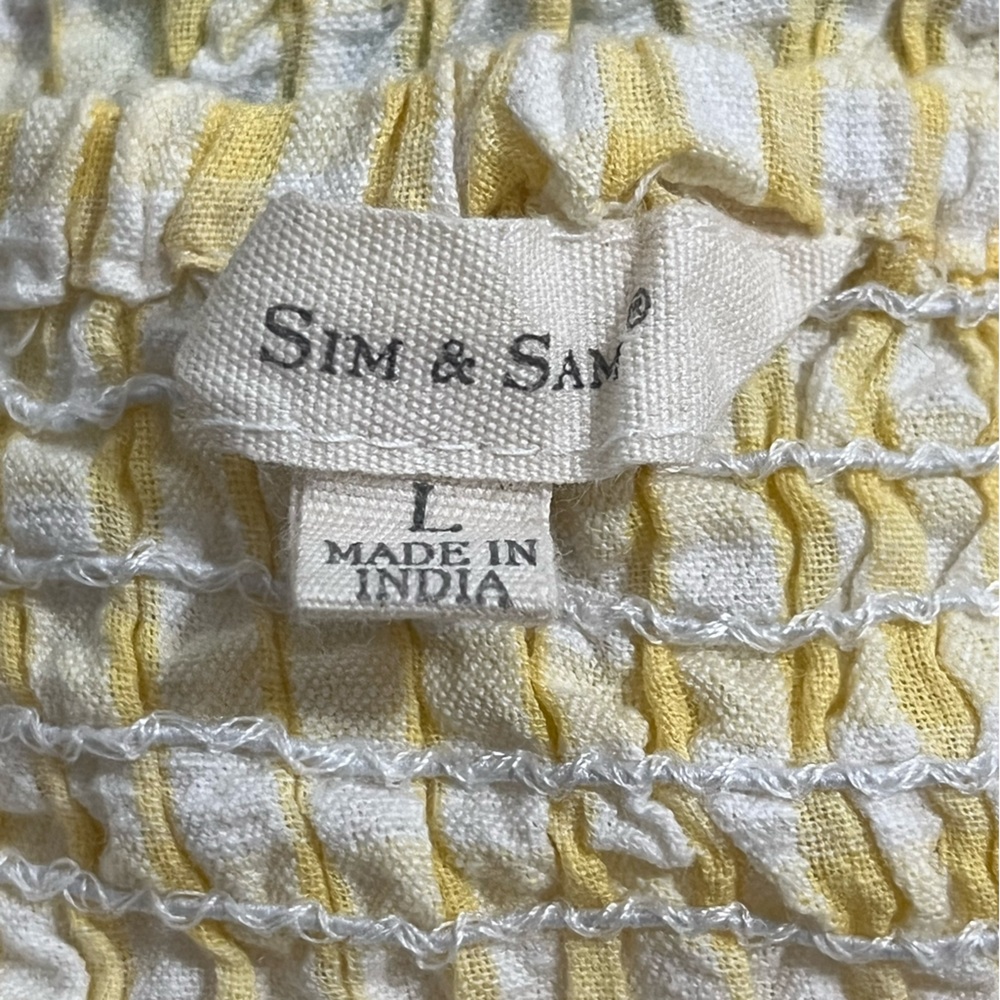 Sim & Sam Gingham Puff Sleeve Smocked Top Large Cropped picnic - Picture 5 of 6